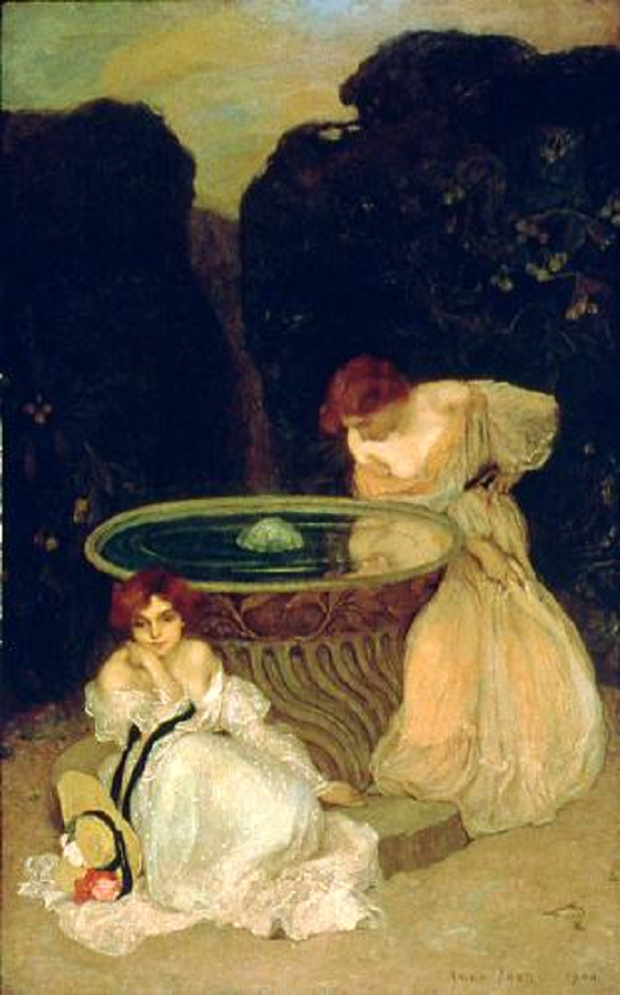 Classical painting depicting quiet reflection and contemplation